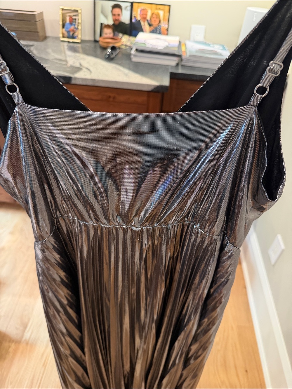 All Saints Metallic Silver Pleated Maxi Dress - Picture 8 of 10